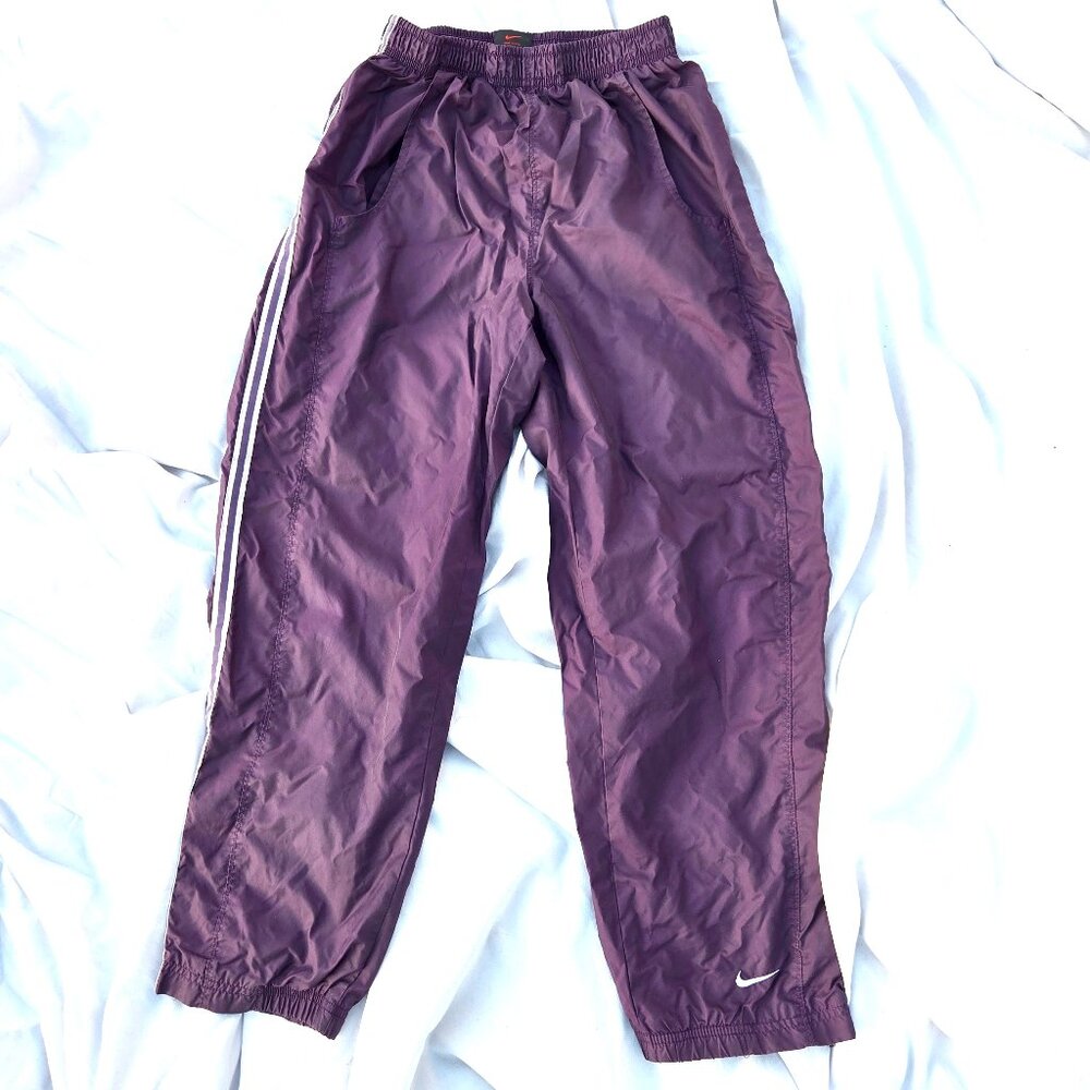 Vintage Nike Grey Tag Lined Straight Leg Track Pants Purple Youth Sz M 10-12 Y2K